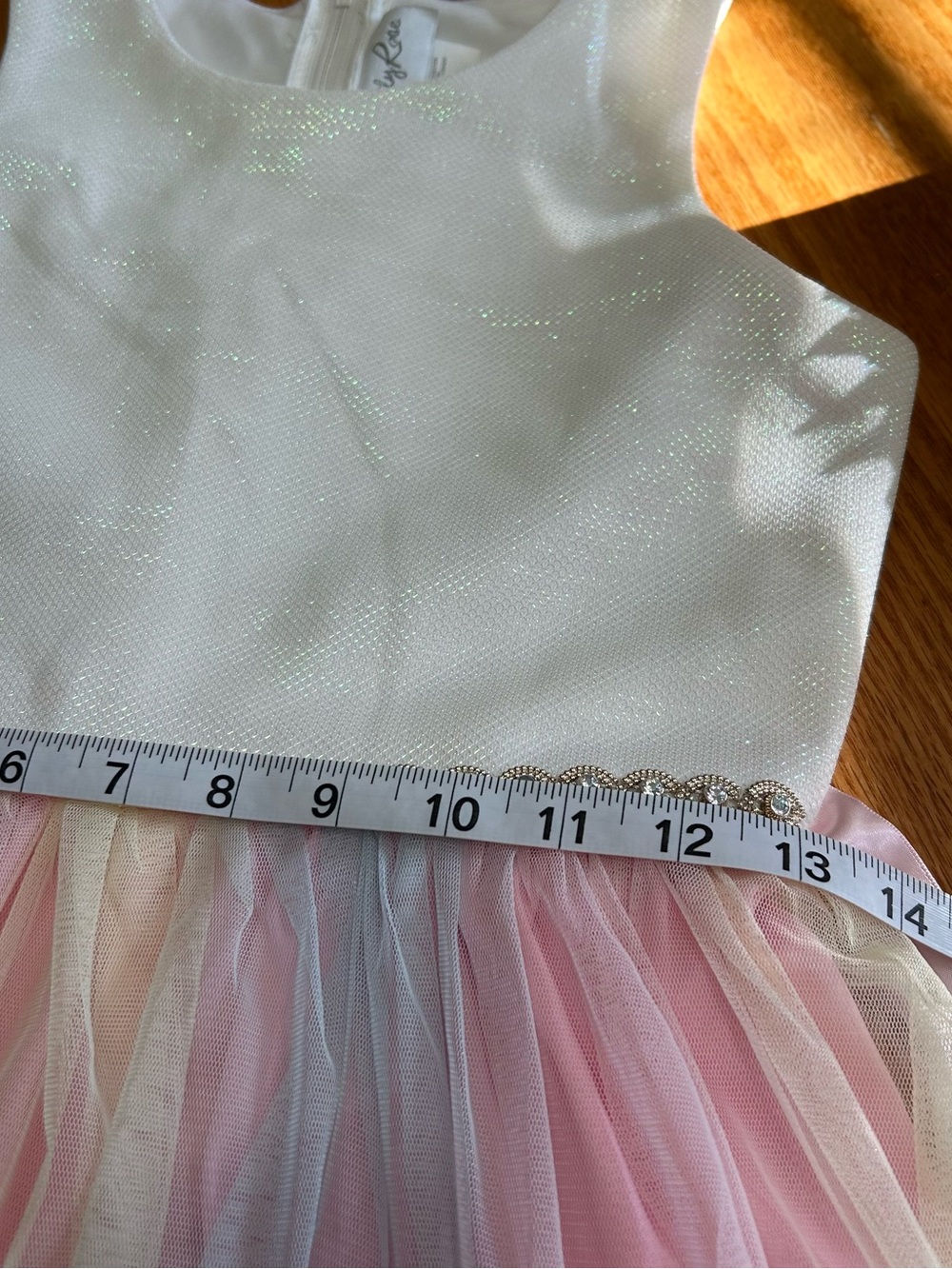 Emily Rose White Bodice Pastel Rainbow Tulle Flower Girl Dress Size 12 - Picture 5 of 10